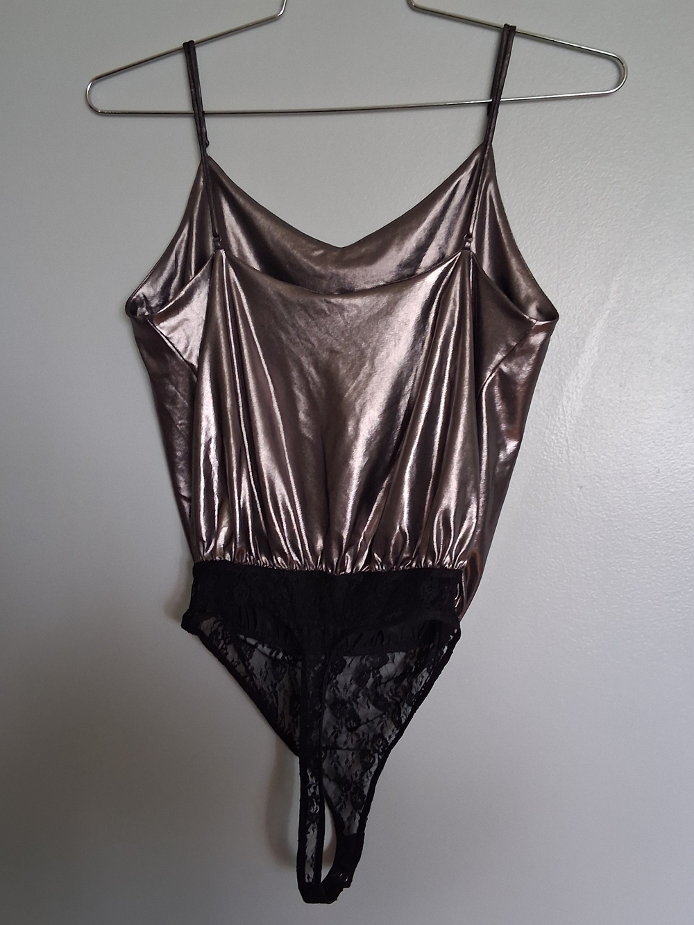 Free People Metallic Satin & Black Lace Bodysuit